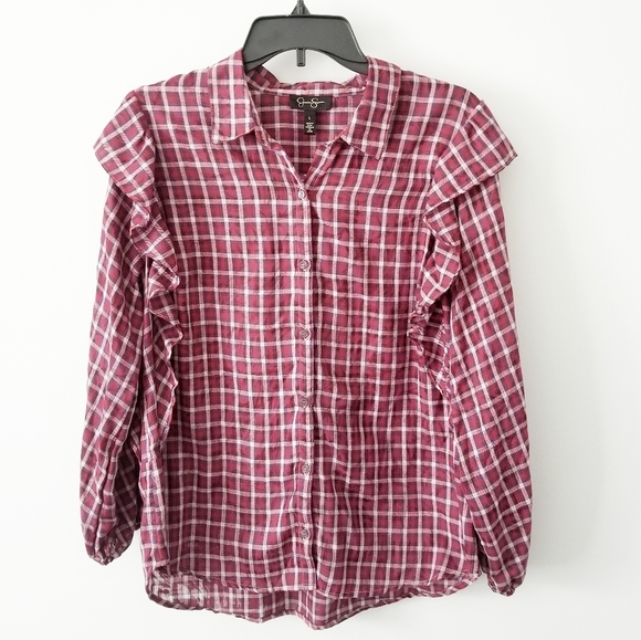 Jessica Simpson Sadie Ruffle Button Down Shirt - Picture 1 of 9